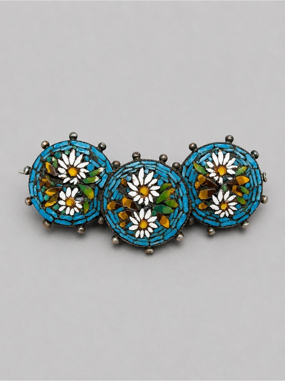 Vintage Micro Mosaic brooch set in Sterling Silver #mo107